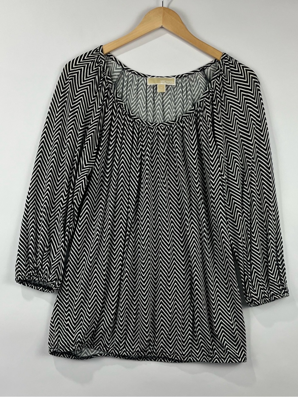 Michael Kors Peasant Blouse Relaxed Fit Elastic Hem 3/4 Sleeve M